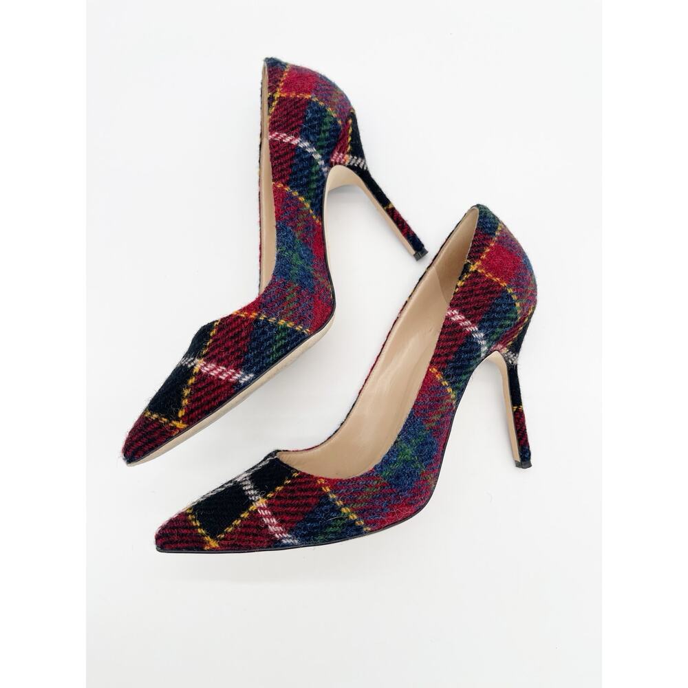 Manolo Blahnik BB Check Plaid Tartan Wool Pointed Toe Stiletto Heels IT 38.5 - Picture 5 of 12